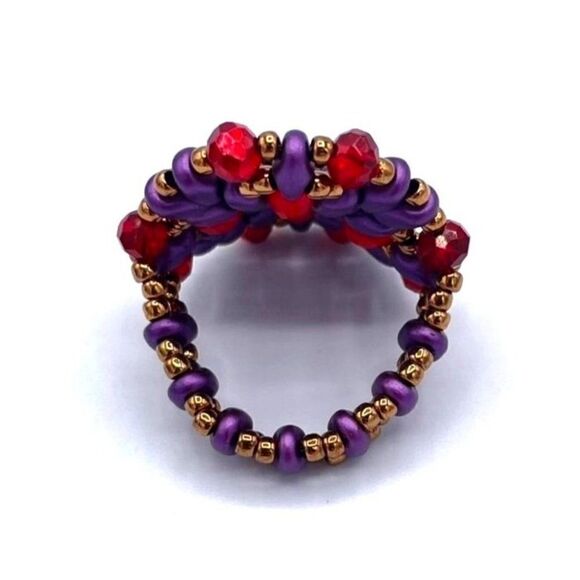 Bronze with Purple and Ruby Red Crystal Beaded Statement Ring Size 8.5 - Picture 5 of 8